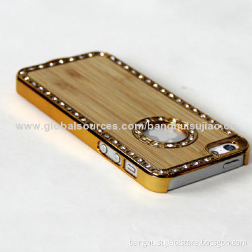 2014 Wooden Diamond Case for iPhone 5S, Wooden Sticker, Electro-plated